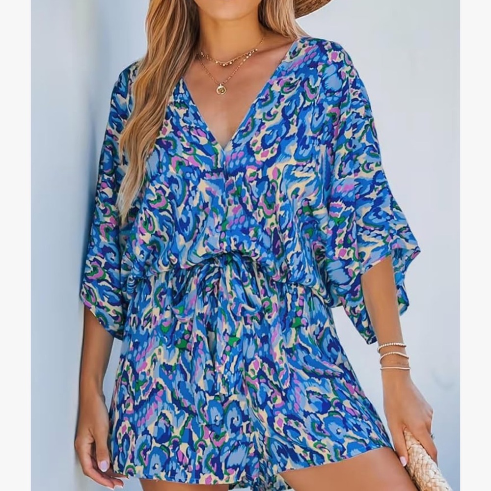 Blue Patterned Women's romper 
Cupshe